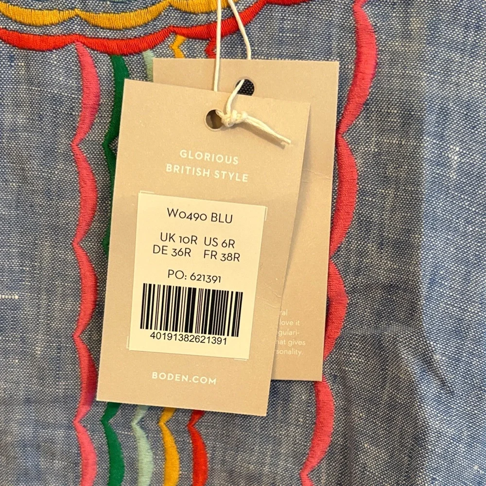 Boden Light Blue Embroidered Scallop-Trim Mini Dress - Picture 3 of 5